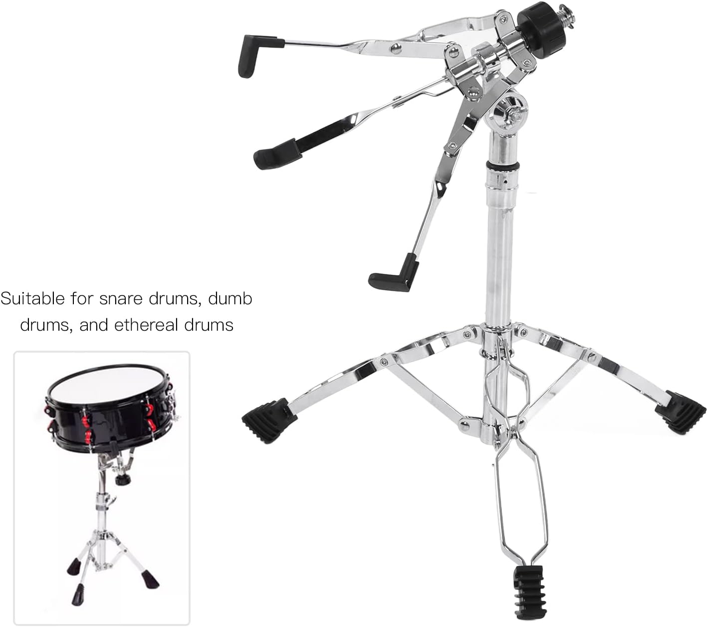 Double Layer Adjustable Cymbal Stand, Sturdy Iron Drum Stand with Folding Base for Snare Ethereal Dumb Drum, Silver Tripod Drum Platform