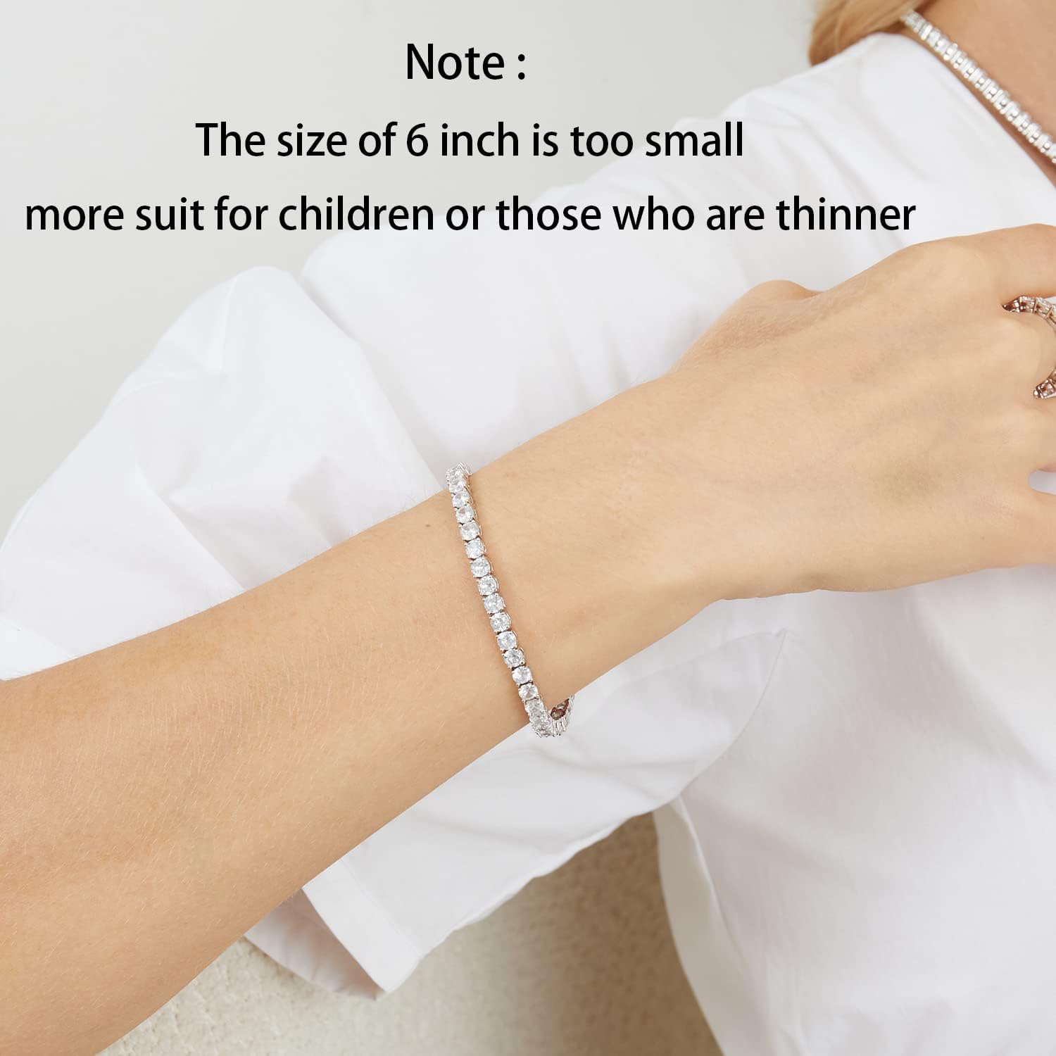 GMESME 18K White Gold Plated 4.0 Round Cubic Zirconia Classic Tennis Bracelet 6/6.5/7/7.5/8/8.5/9 Inch - Image 3