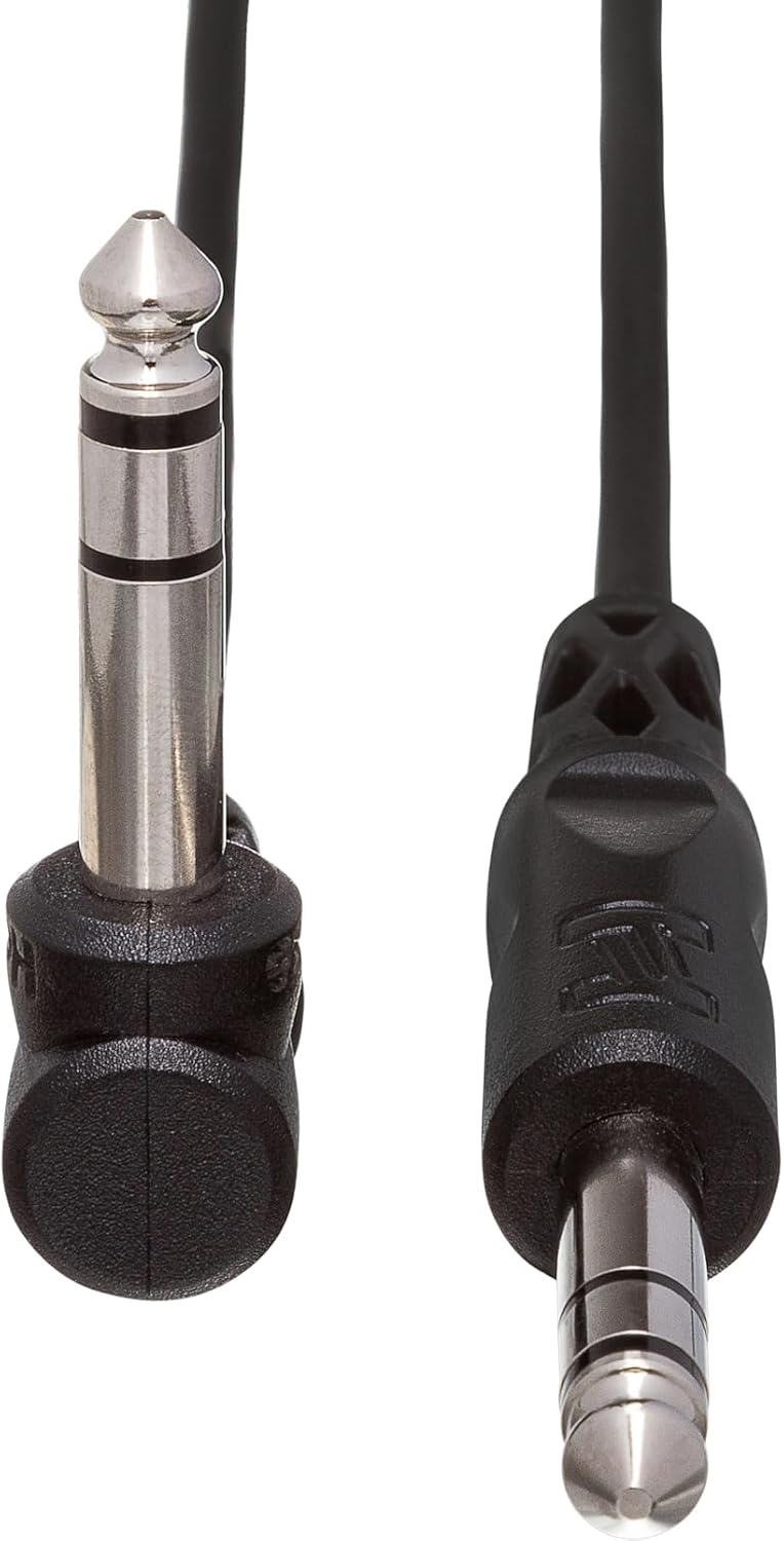 Hosa CSS-105R 1/4 Inch TRS to Right-angle 1/4 Inch TRS Balanced Interconnect Cable, 5 Feet