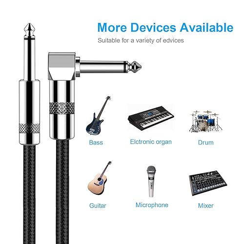Miniatura 3 de New bee - Cable de guitarra de 10pies, para instrumentos eléctrico, cable AMP para bajo, para guitarra eléctrica, bajo eléctrico, mandolina
