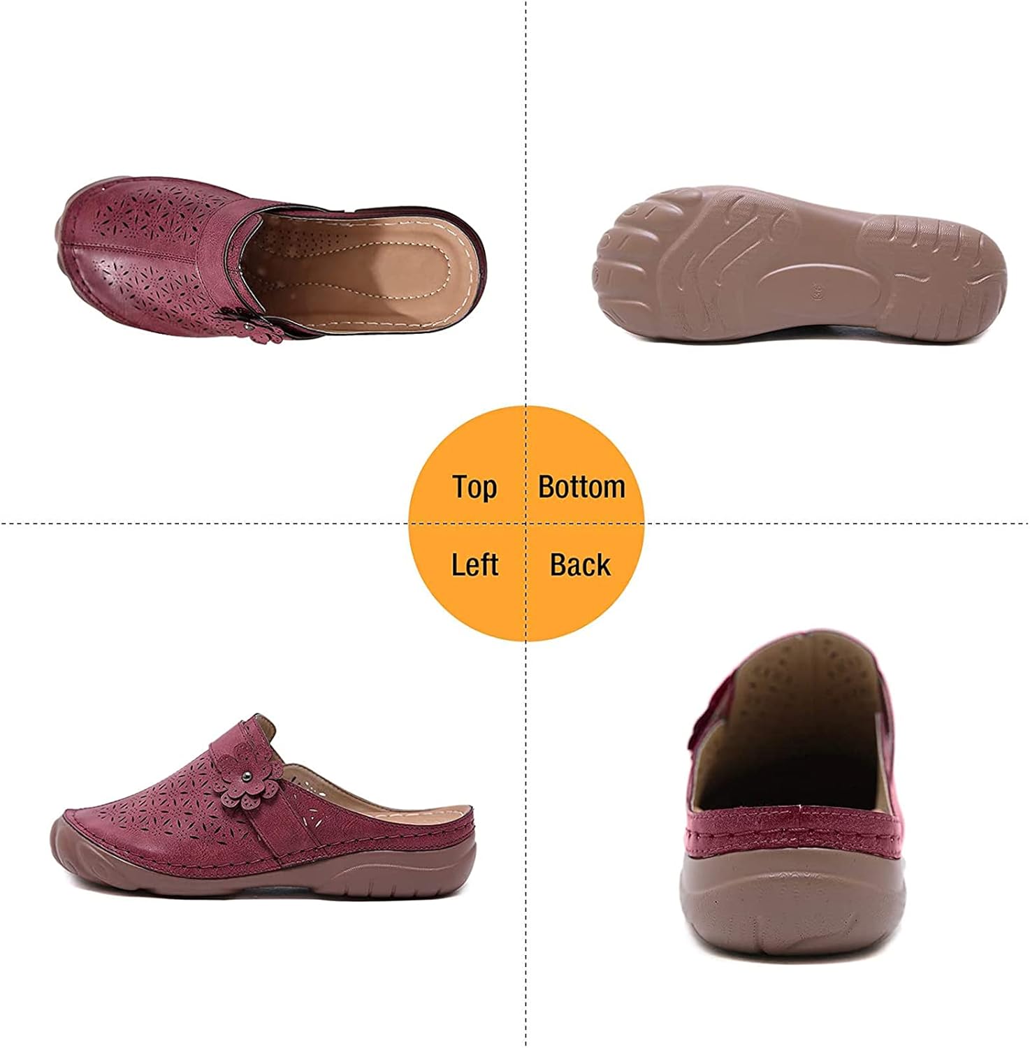 Womens Hollow Out Breathable Leather Flat Mules Summer Loafer Sandals Casual Low Wedges Walking Shoes