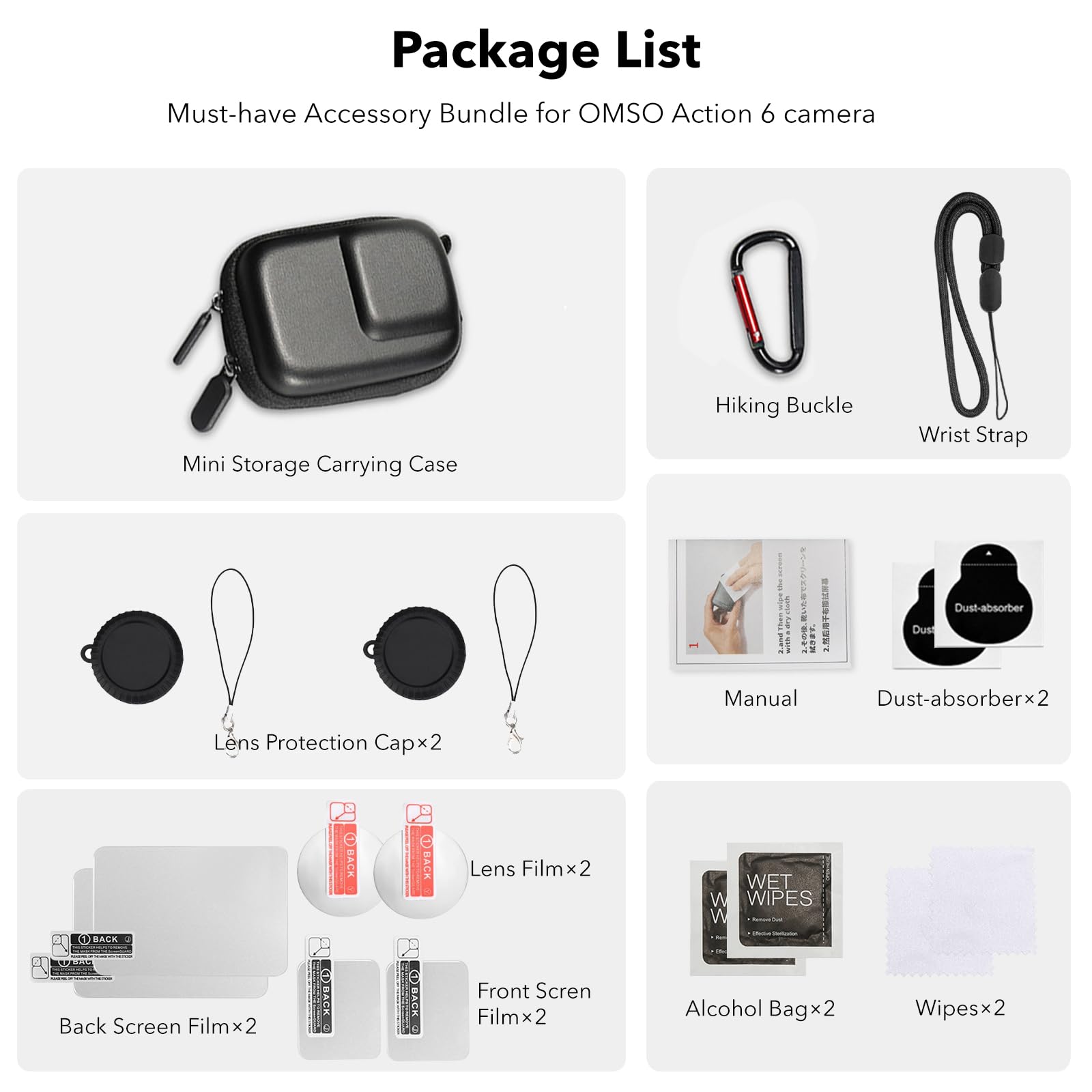 OSMO Action 6 etui, przenośna torba z PU, ochraniacze ekranu obiektywu w zestawie z DJI Osmo Action 6, gumowa osłona na obiektyw, ochronna twarda obudowa podróżna na akcesoria Action 6
