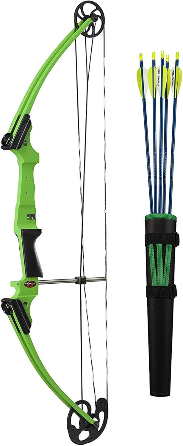 Genesis Archery Compound Bow Archery Kit w/Adjustable Draw Length 15" to 30" & Adjustable Draw Weight 10 to 20 Pounds for Left-Handed, Green (2 Pack)