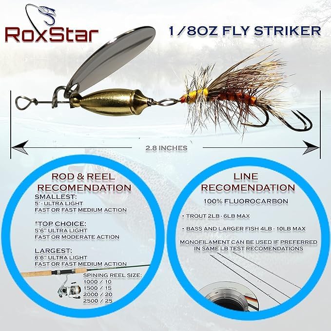 Miniatura 4 de RoxStar Fly Strikers Warrior Series  Hecho a mano en los Estados Unidos  Probado a nivel nacional más versátil Spinner de pesca para lubina, trucha,