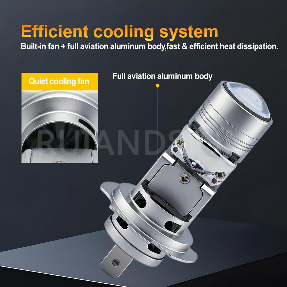 Ruiandsion Lampadina LED H7, super luminosa, 25 W, 2500 lm, 6000 K, bianca, con lente del proiettore, ventola di raffreddamento intelligente, 12 V, non polarità, IP65, impermeabile, plug and play, per