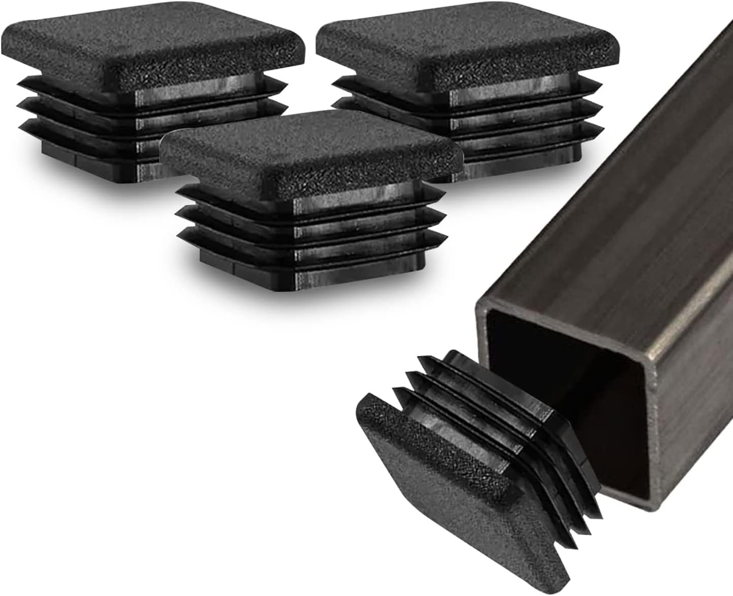Prescott Plastics 3/4โ (19.05mm) Outer Perimeter Ribbed Plastic Hole Plugs, Square Black Metal Tubing End Caps, Strong Furniture Leg Inserts, Impact & Weather Resistant, Made in the USA - 20 Pack