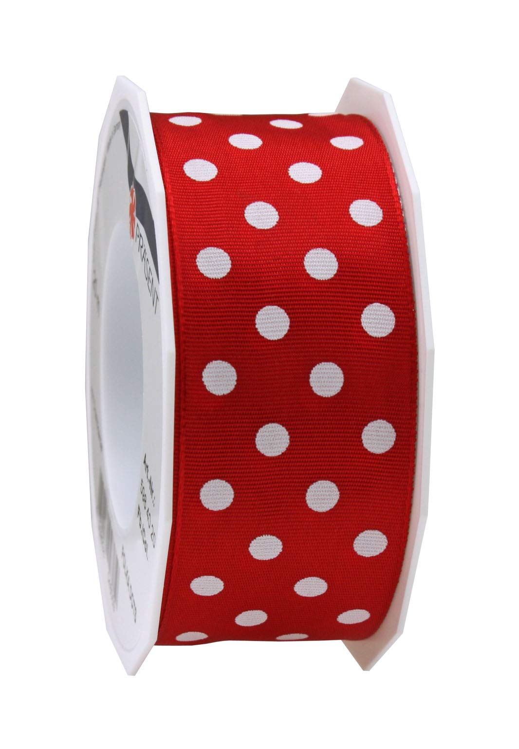 Präsent - Polka Dots Wired & Printed Ribbon Red-White 40 mm Width, 20 m Length, Yellow, 40 mm - 20 m