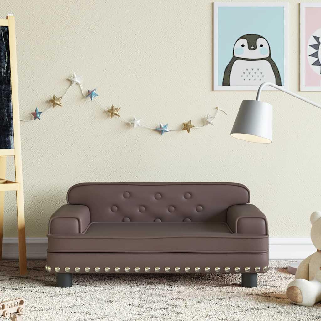 Sofa dziecięca brązowa, 70 x 45 x 30 cm, sztuczna skóra, tapicerka piankowa, rama z drewna sosnowego, meble do siedzenia do pokoju dziecięcego, dla 3 do 6 lat, obciążenie do 50 kg, przytulne