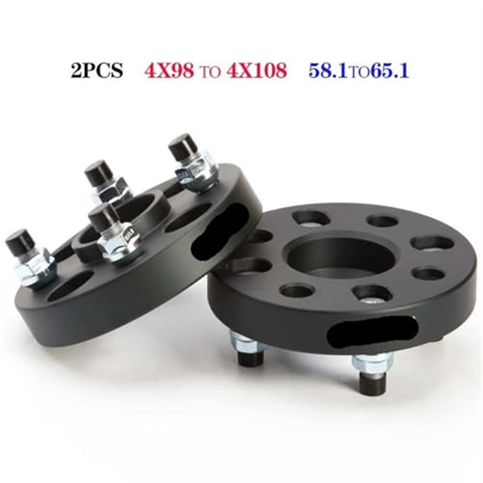 2 sztuki 15/20/25mm PCD: 4x98 do 4x108 Adapter dystansu koła Dystanse M12XP1.25 Nakrętka, Alfa ForRomeo, Fiata, modyfikowane Dystanse kół dla stabilności pojazdu(Black 58.1TO58.1 25MM)