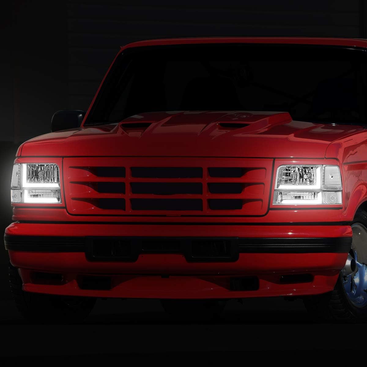 DNA MOTORING Pair of Dual LED Running Light Bar Headlights Compatible with 92-96 F150 F250 F350 Bronco,Chrome/Clear,HL-LB-F15092-6P-CH-CL1