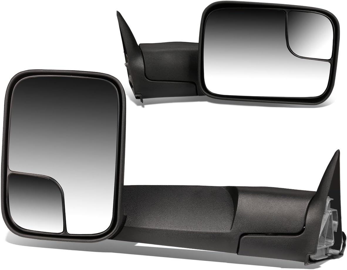 Auto Dynasty Pair Black Power Telescoping Flip Up Side Rear View Towing Mirrors Compatible with Dodge Ram Truck 94-97