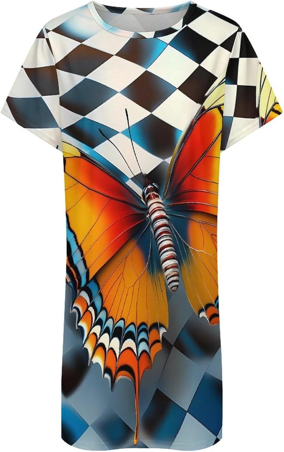 Butterfly1 with Racing Checkered Flag Nightgowns for Women Short Sleeve Sleep Dress Casual Sleepshirt Night Gowns Pajamas