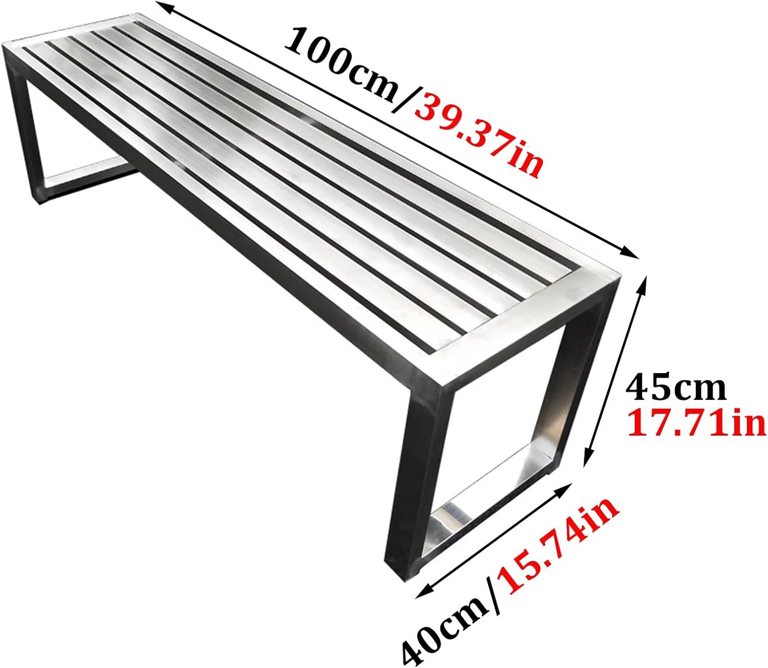 304 Stainless Steel Weatherproof Backless Outdoor Bench for Patio, Commercial Use, Restaurant, Poolside, Mall & Public Areas - 100cm (39.37in)