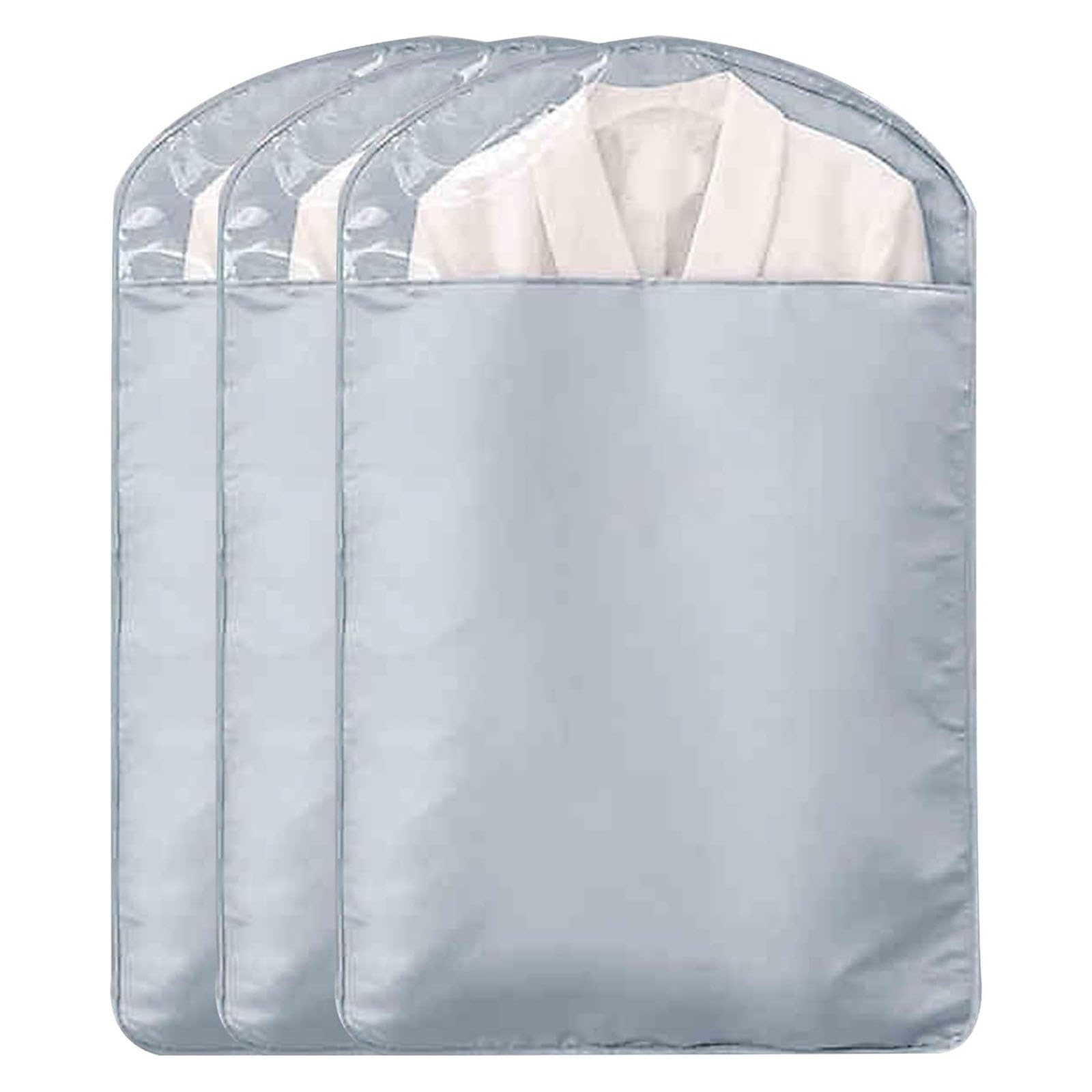 3er-Set, Kleidersäcke mit Reißverschluss aus Satinmaterial, Kleiderbeutel für Damen, Transparentes Fensterdesign, Kleidersack Kinder, Riemendesign(Blue,58 * 110cm/23 * 43in)