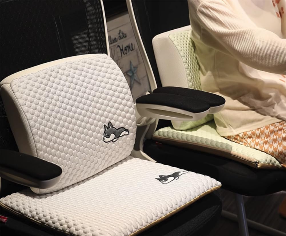 Tingting's Dream Summer Lumbar Support Pillow Cute Memory Foam Office Chair Lumbar Back Waist Cushion Ice Silk Cool Rest Chair Pillow (Blue, 30×33×11CM/11.8"×12.99"×4.33")