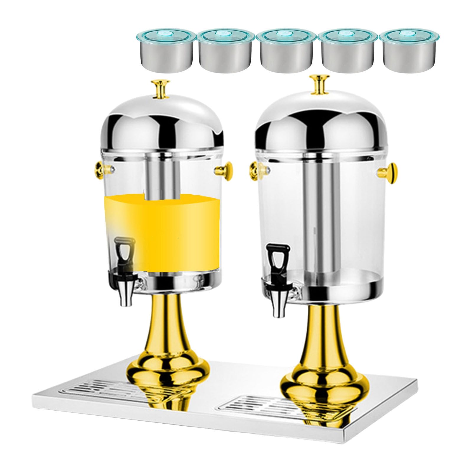 HCZKIUJY Commercial Drink Juice Dispensers with Stainless Steel Tap, Hand Press Fruit Juicer Flower Tea Beverage Dispensers for Various Family Gatherings - 16L Capacity,silver (Gold)
