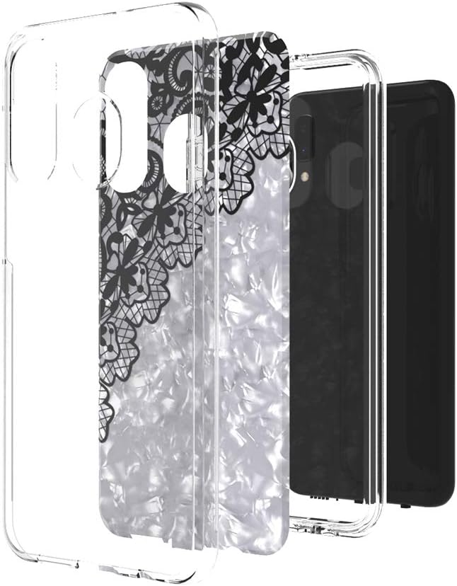 Z-GEN - Compatible with Samsung Galaxy A20, Galaxy A50 - Slim Image TPU Hybrid Clear Phone Case - AC5 Black Lace/White