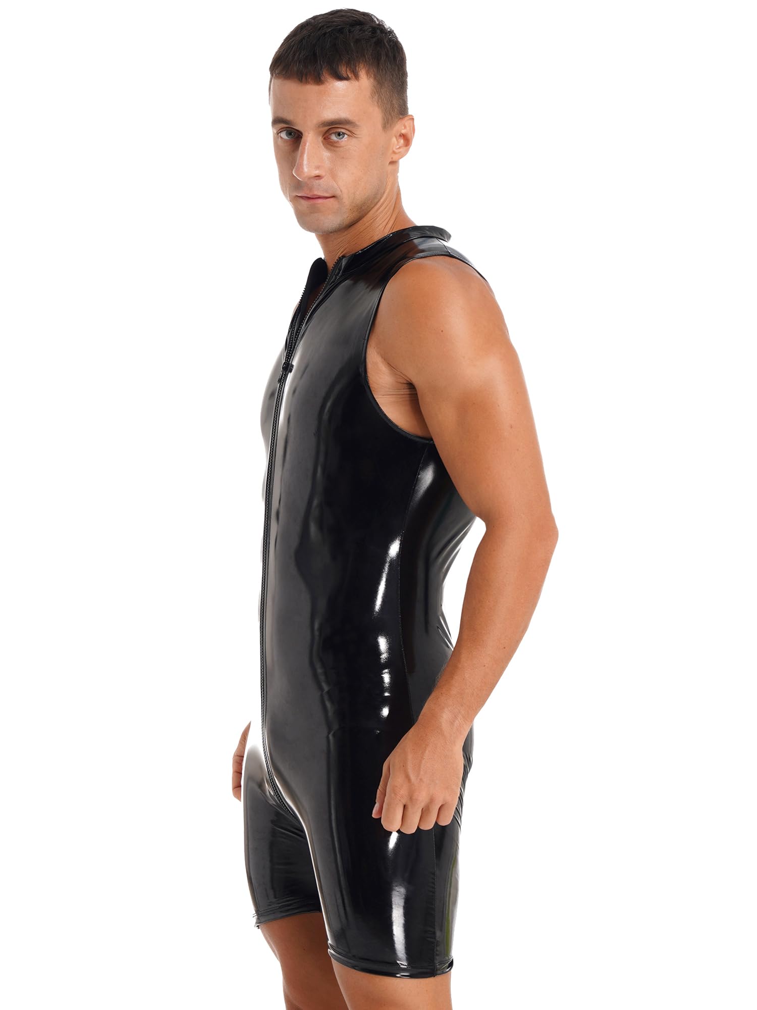 Doomiva Catsuit en Cuir Sexy Hommes Gilet en Latex de Conception PU Zipper Homme Vêtements de Gilet de Fête Body de Club