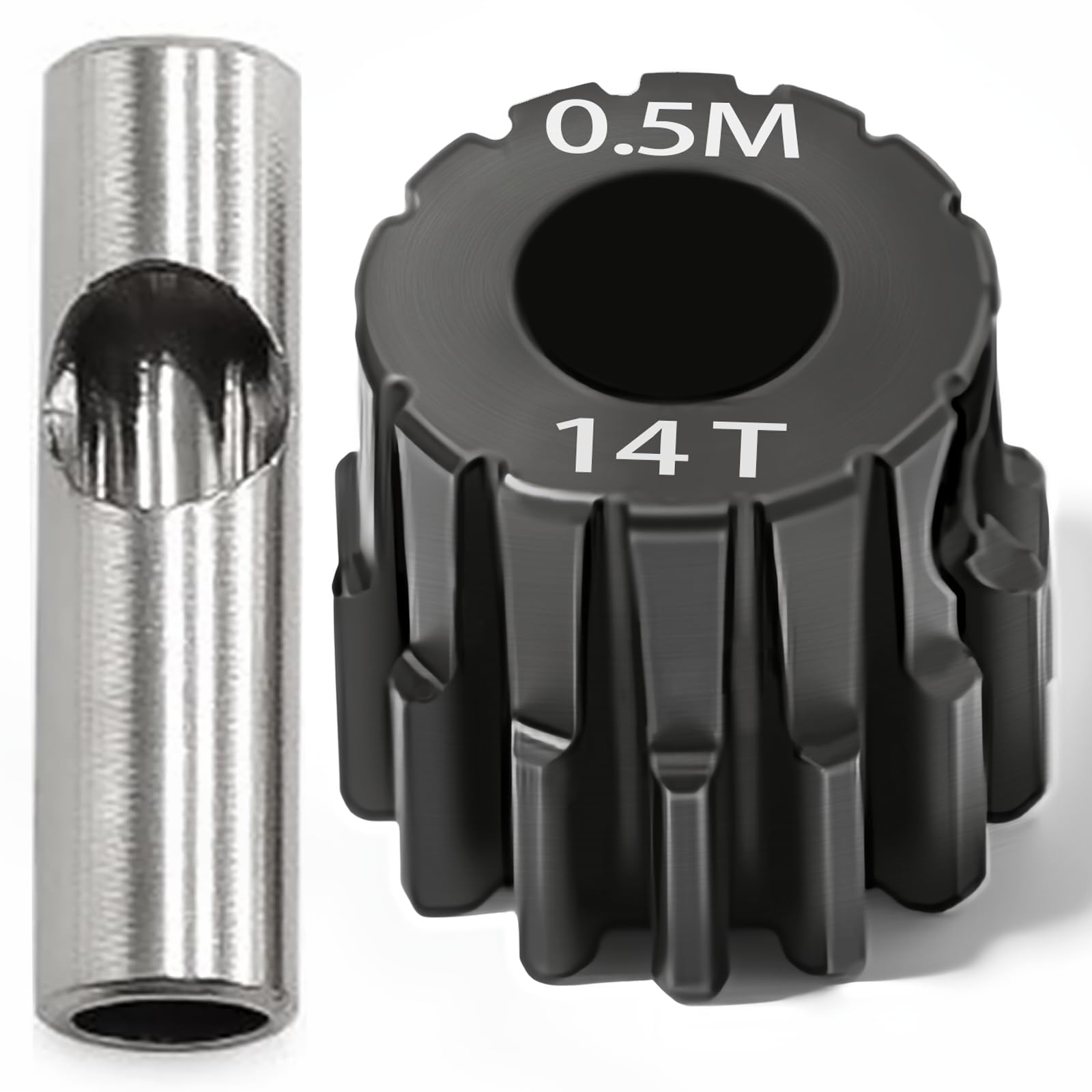 0.5M Pinion Gear 14T Hardened Steel 3.175mm Bore with 2.3mm Adapter, Precision Motor Gear for ARRMA 1/14 Typhon 1/16 Mojave 1/18 Granite, Losi 1/12 NASCAR, 0.5Mod Gear 13T-27T for HOBBYWING Motors