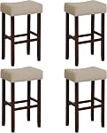 ERGOMASTER 24” Backless Bar Stools, Solid Rubber Wood, Button-tufting Seat, Dark Grey/Dark Wood, Set of 2