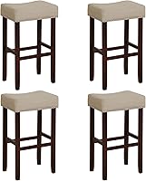 Vista 57 de ERGOMASTER Taburetes de bar, 24 pulgadas, modernos taburetes de sillín, madera de caucho, caqui/marrón, juego de 2