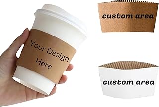 20-500PCS Personalized Disposable Coffee Cup Sleeves, Custom Full Color Print Cup Sleeve Corrugated Paper for 12-20oz Cups, Kraft/White