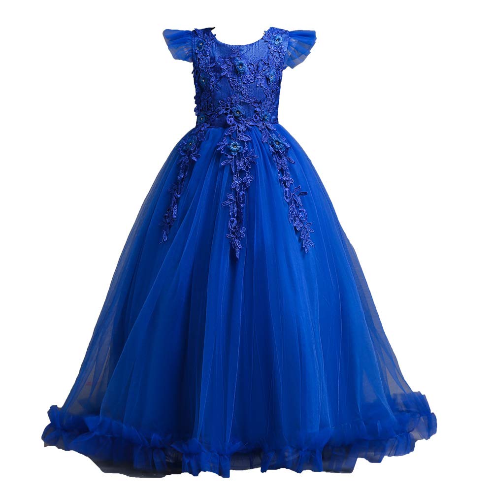 Valin Mädchen ärmelloses Spitze Tüll Kleid Hochzeit,4-14 Jahre