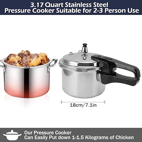 Miniatura 2 de Olla a presión de aleación de aluminio de 3.17 cuartos de galón, olla de cocción a presión pequeña de 7.1 in7 pulgadas, ollas a presión de 3 litros