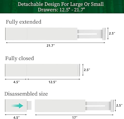Miniatura 2 de FJO Paquete de 4 separadores de cajones de bambú ajustables  Separadores de cajones expandibles de 12.5 a 21.7 pulgadas para cocina, utensilios,