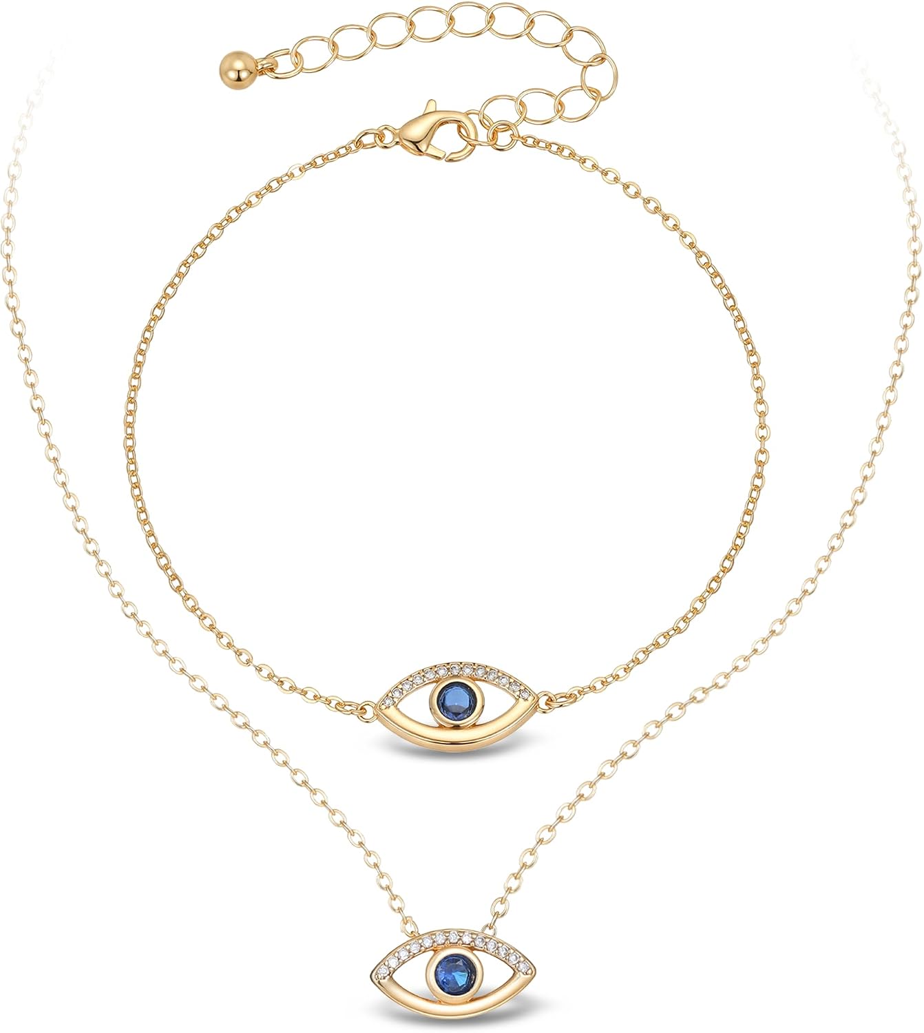 SEADAY Evil Eye Necklace,14k Gold Plated, Pendant Necklace for women
