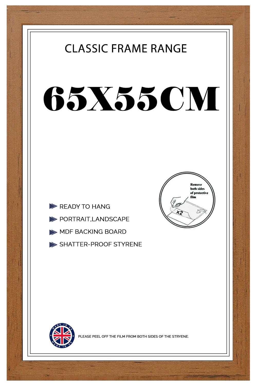 Modern Wide Poster Frame 65x55cm MDF HD Clear Front Jigsaw Puzzle Portrait or Landscape Walnut