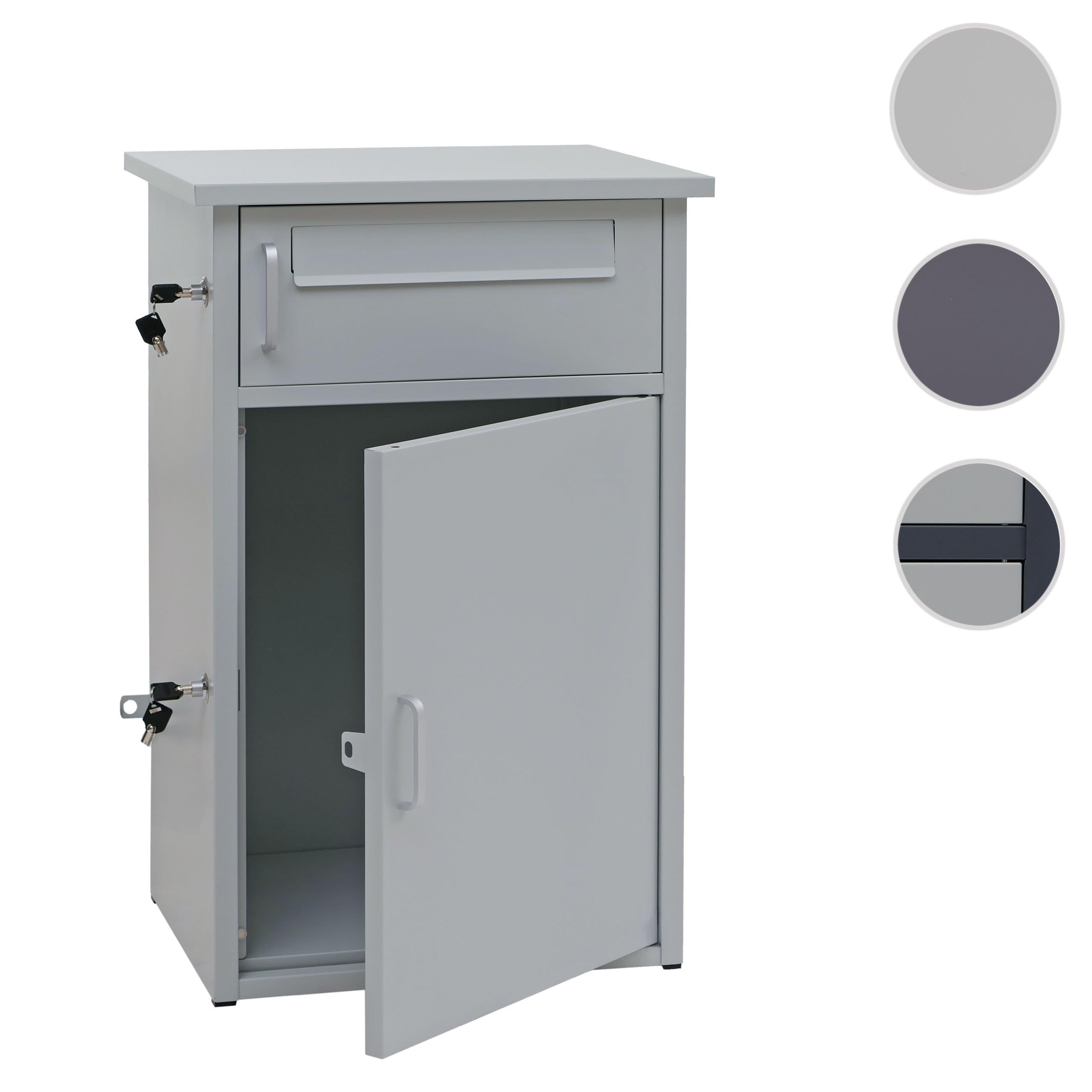 PROREGAL Paketkasten mit 2 Fächern HxBxT 78x49x38cm Stahl Grau Paketbox Paketfach Paketstation Briefkasten draußen groß XXL freistehend Schlüssel integrierte Rückholsperre