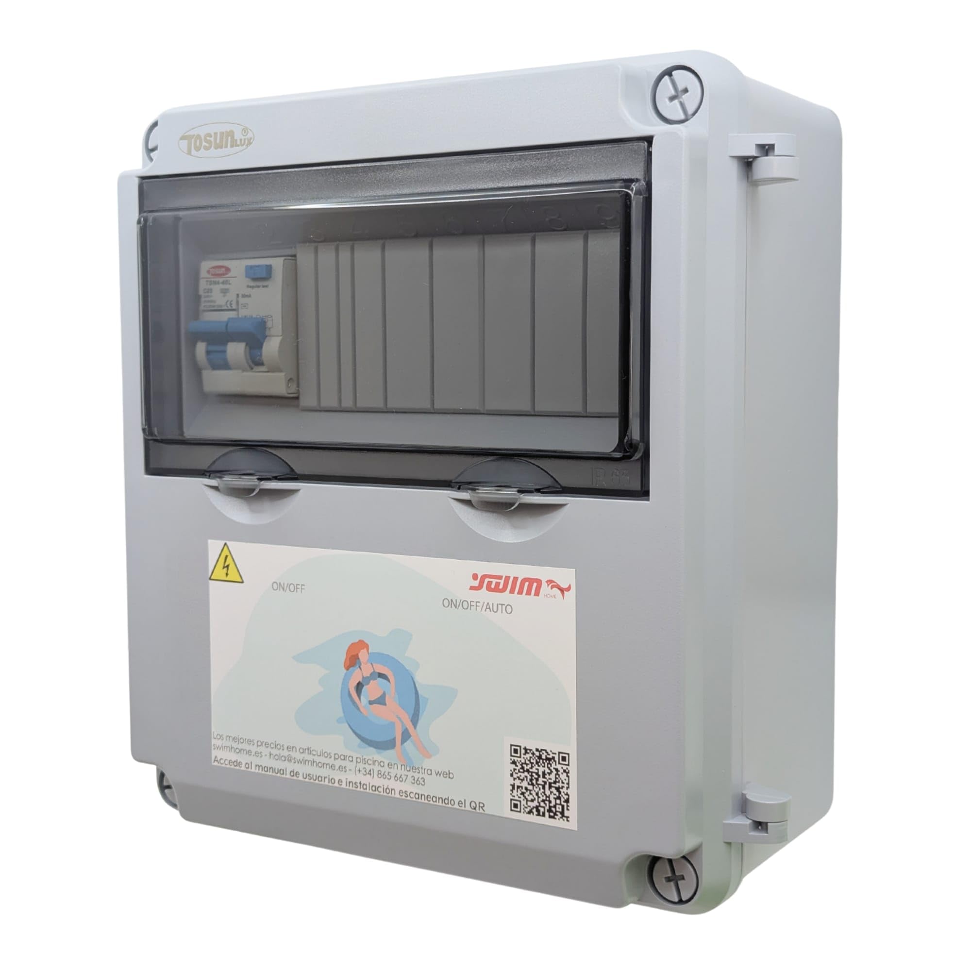 SWIMHOME Cuadro Eléctrico Piscina, Transformador 150W 12V DC IP65 con Control Remoto para Focos LED, Gris