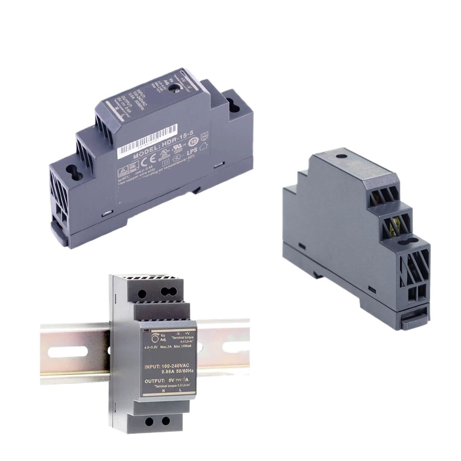 1 Netzteil für Hutschiene HDR Serie HDR-15-5 DC5V 12V 15V 24V 48V 12W 15W (HDR-15-12)