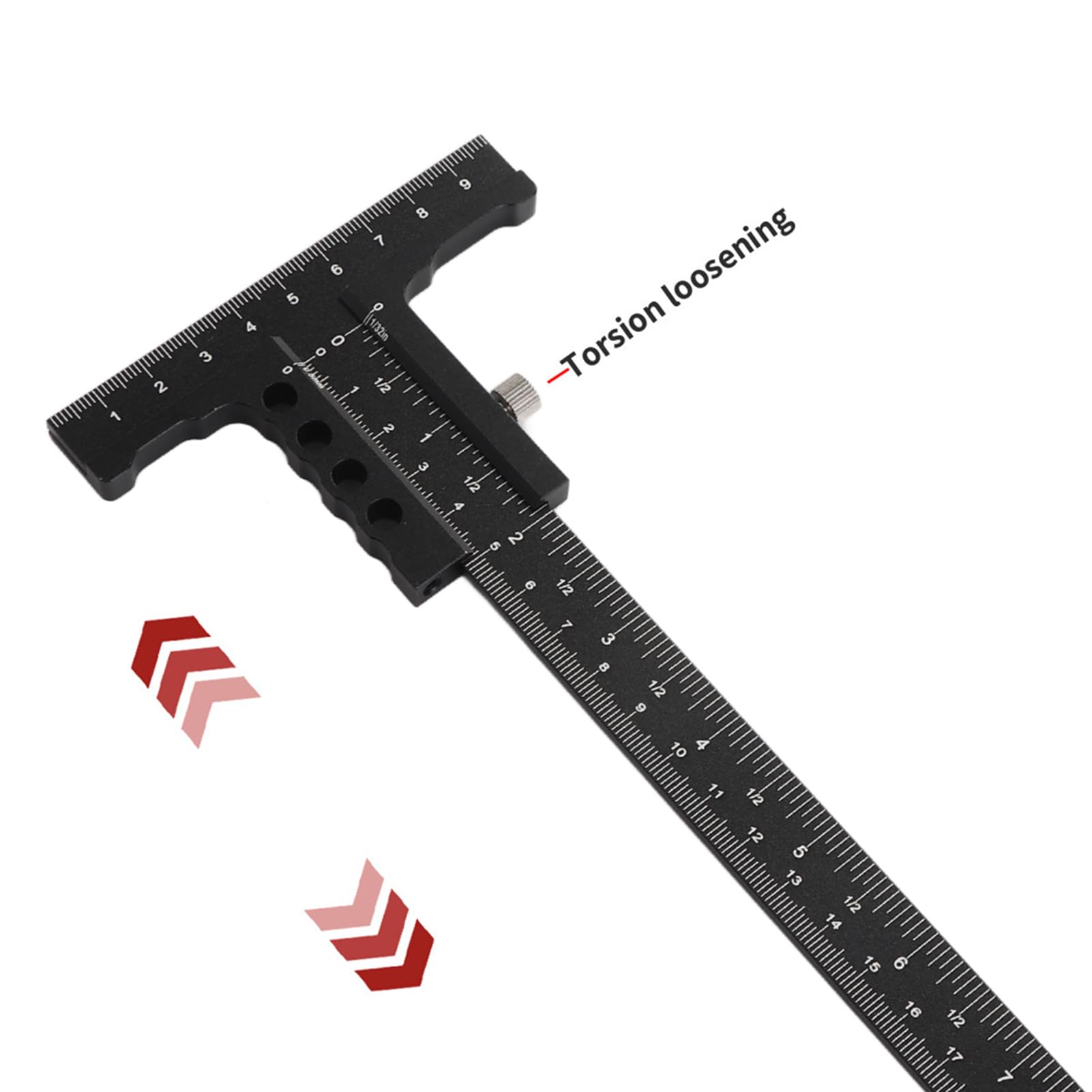 Regla de regla de aluminio de aluminio con forma de carpinio en forma de T Herramienta de medición de herramientas de medición de herramientas de medición de herramientas en (Regla con ajuste fino)
