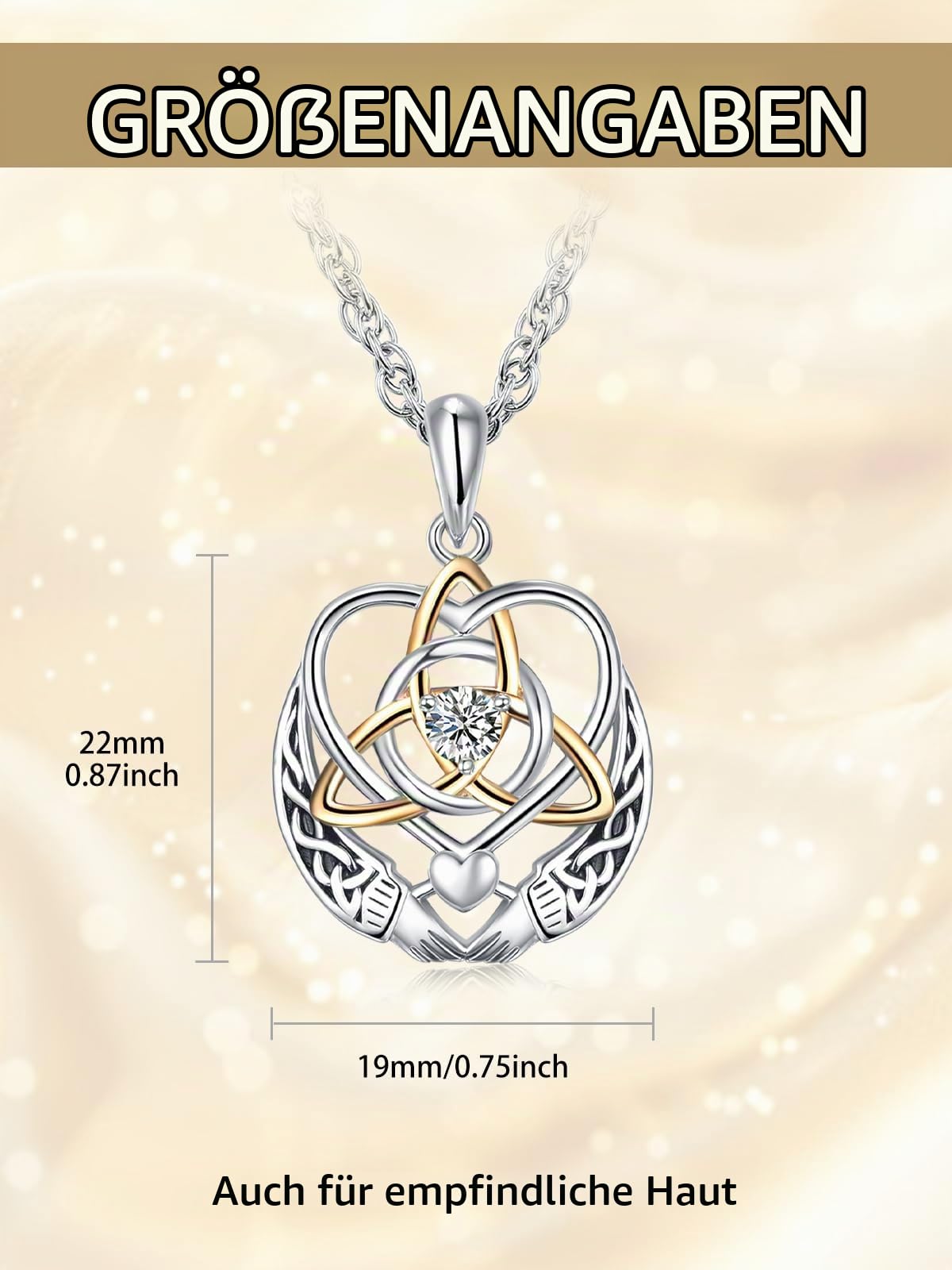 KINGWHYTE Claddagh Halskette, 925 Sterling Silber keltischem Knoten Kette für Damen Algerischer Liebesknoten Anhänger Irisch Trinity Schmuck Geschenke für Frauen Damen Mädchen