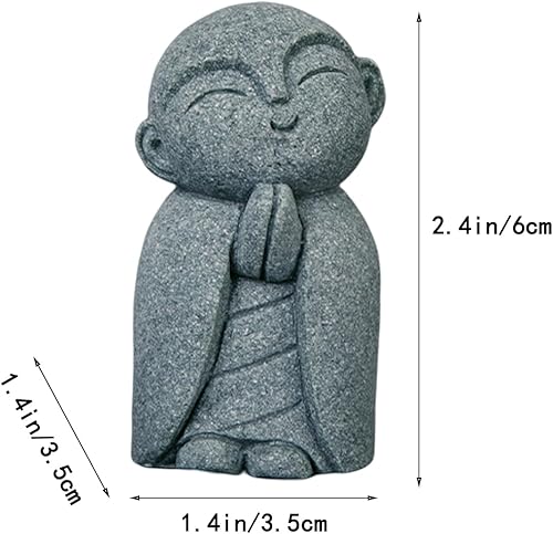 Miniatura 9 de Estatua de monje de Buda japonés, Bosatsu, Feng Shui, estatua de monje rezante, piedra arenisca felizsonriente, adorno en miniatura para pecera,