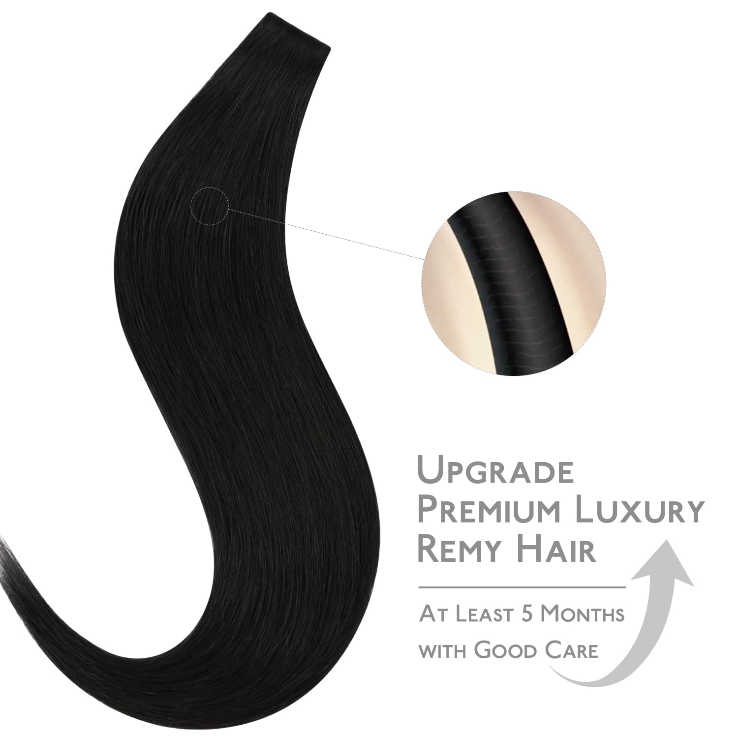 WENNALIFE Invisi Edge Tape in Hair Extensions Human Hair, 14 Inch 50g 20pcs Jet Black Invisible Luxury Remy Hair Extensions Natural Seamless Injected Tape Ins Straight Extensiones De Cabello Humano