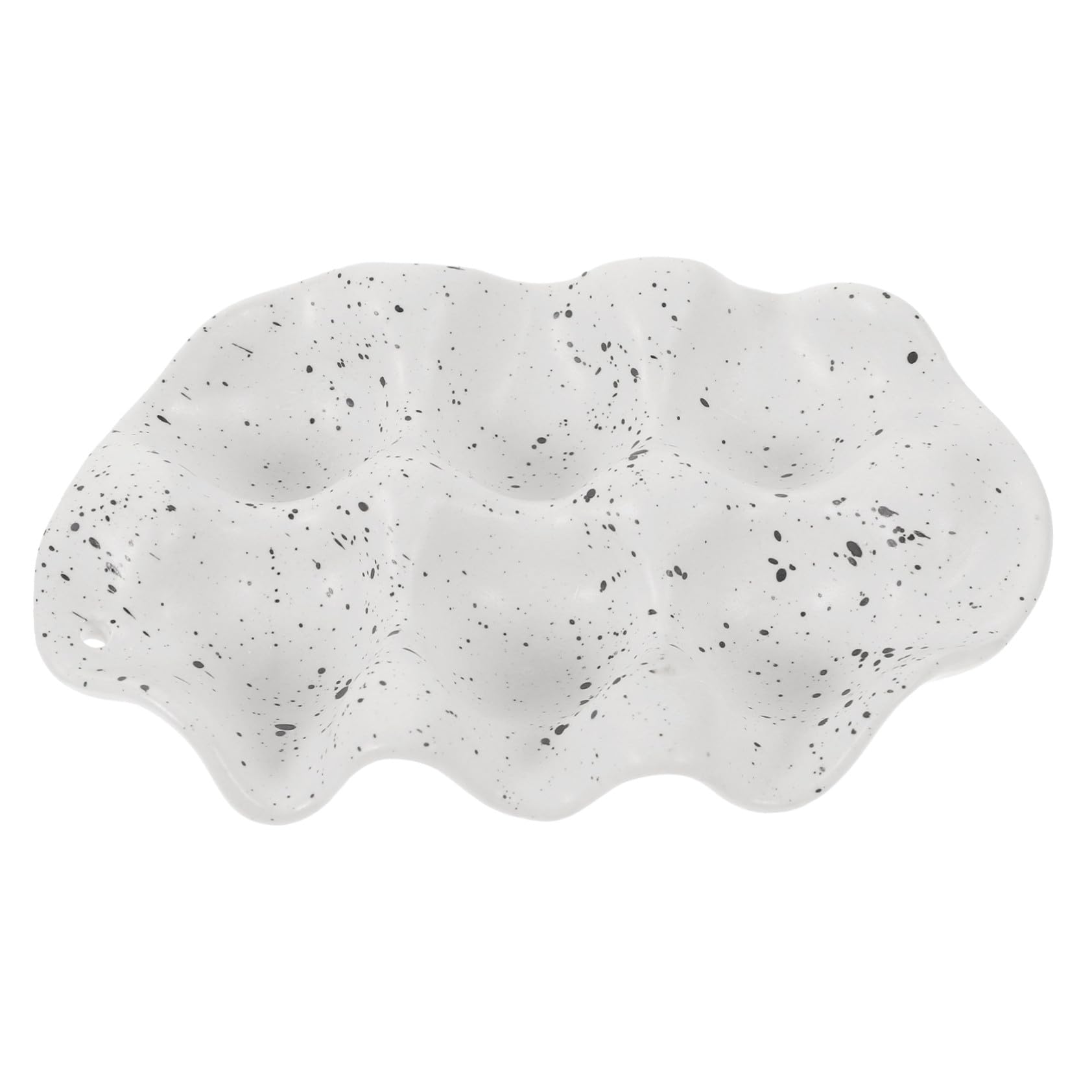 Plateau à Œufs Céramique 6 Cases Beige Pointillé Support de Rangement Résistant la Cuisine Maison Réfrigérateur
