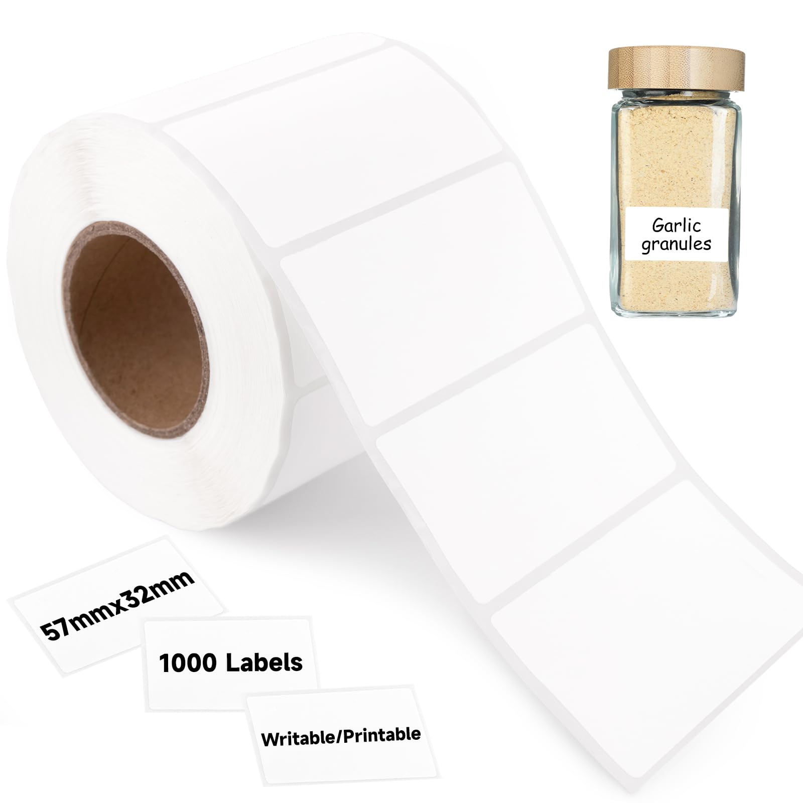 KINGLAKE 1000 White Sticky Labels on a Roll, 57x32mm Self Adhesive Stickers — image 1