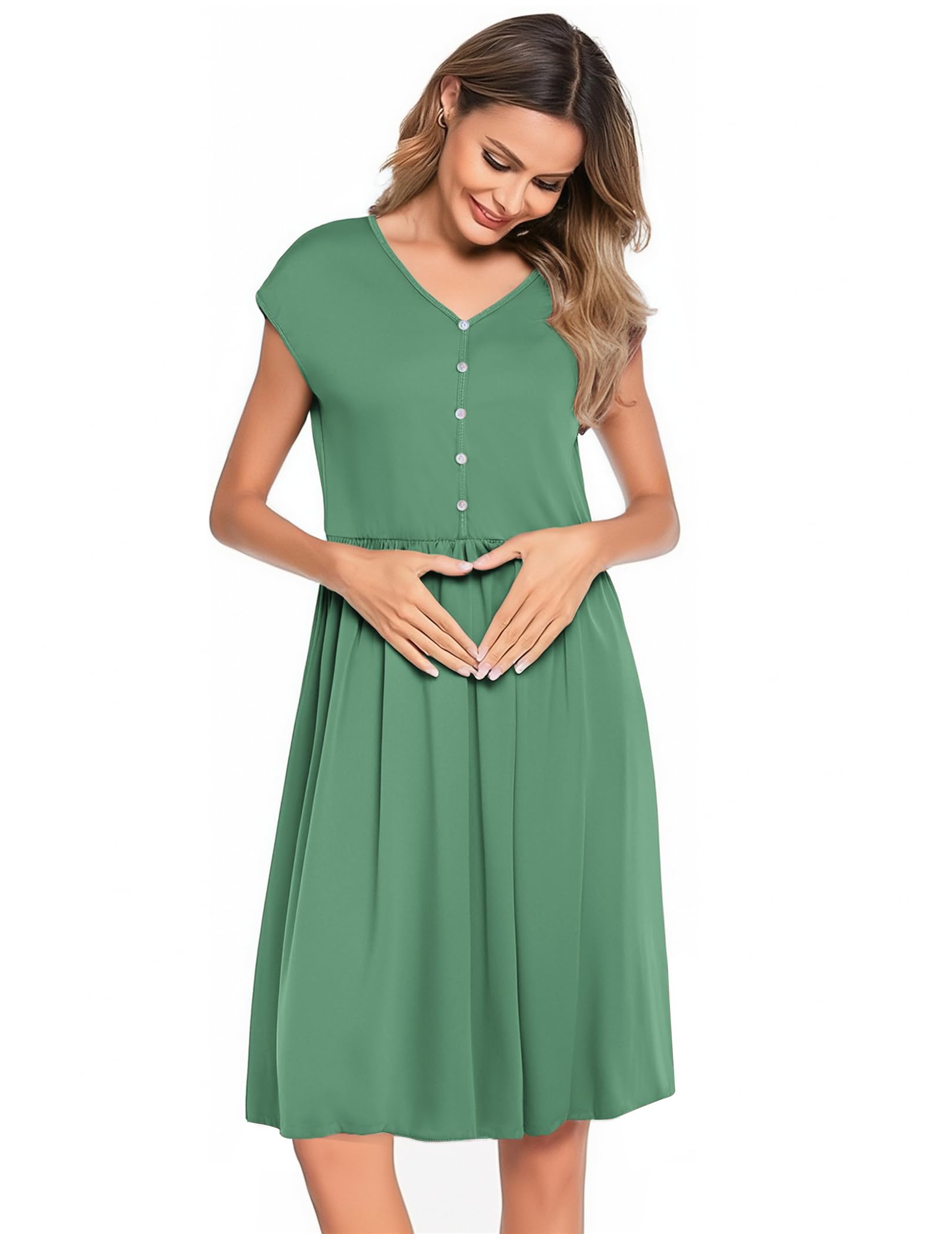 Chemise de Nuit d'allaitement Chemise de Nuit pour Femme Enceintes avec Boutons Robe de maternité sans Manches S-XXL