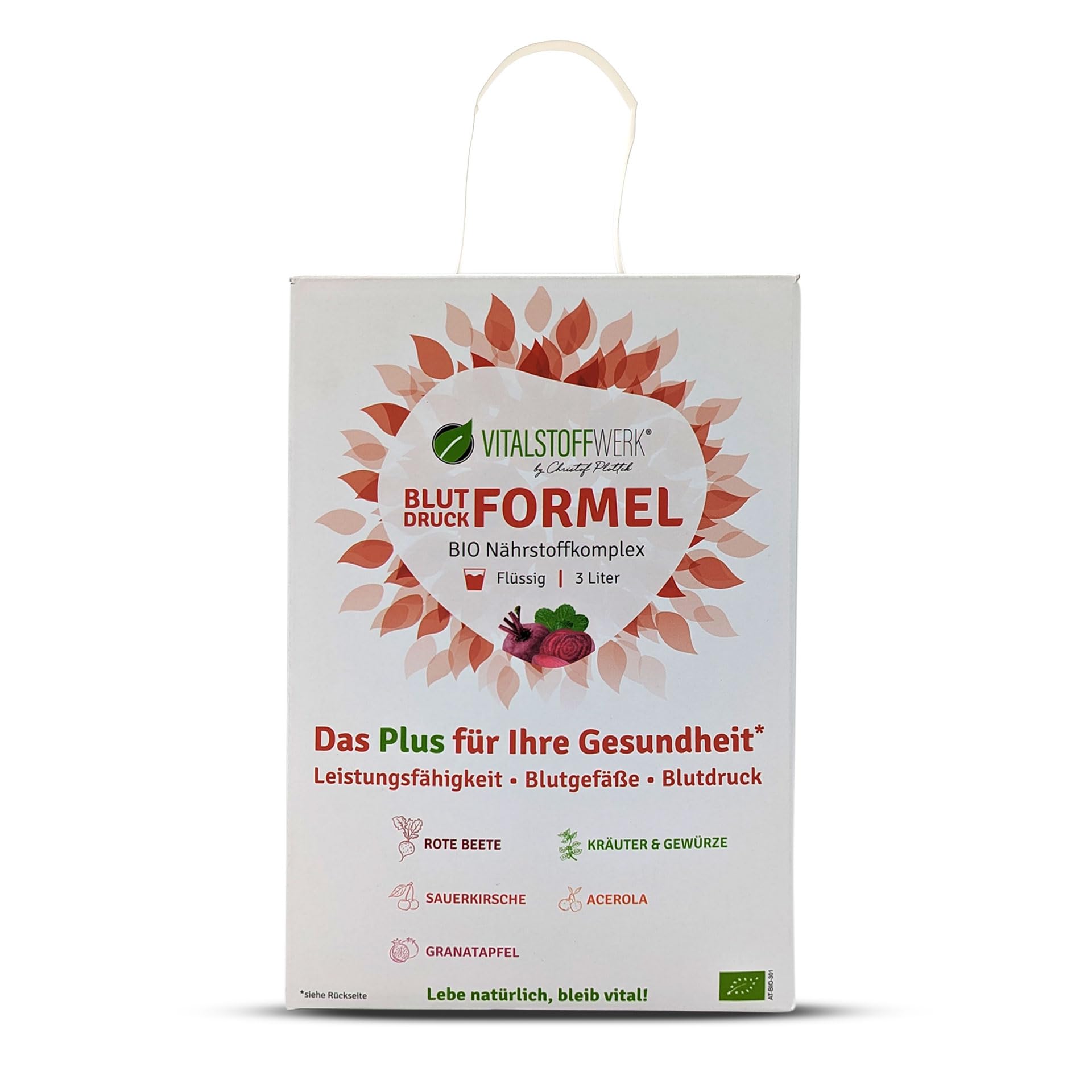 Formuła ciśnienia krwi 3 l witaminy – organiczny kompleks składników odżywczych z potasem, witaminą C, sokiem z czerwonych buraków, wydajność, naczynia krwionośne, ciśnienie krwi