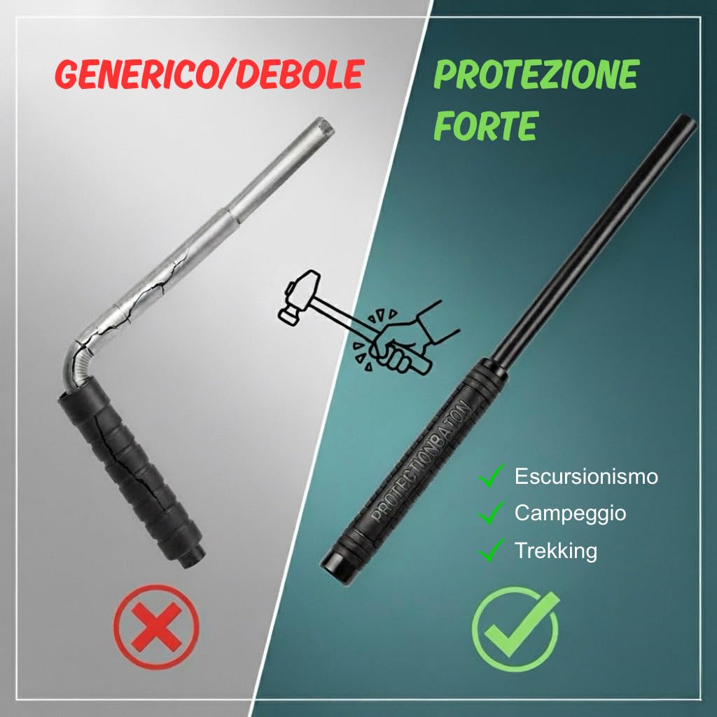 PROTECTIONBATON Bastone da Trekking Telescopico Regolabile, Bastoncino da Escursionismo in plastica dura, Impugnatura Antiscivolo, Punta con Gommino, Leggero per Trekking, Camminata e Montagna