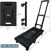 Vista 4 de WIRJIJI Carrito plegable de mano con placa base expandible, carrito de equipaje resistente de 330 libras, 6 ruedas, 23 x 13 pulgadas, carrito