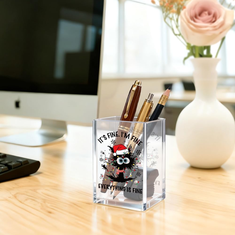 It's Fine I'm Fine Everything Is Fine Acrylic Cosmetic Pencil Pen Holder Cup, Funny Exam Stress Mental Health Gifts for Daughter Niece Sister Student, Office Humor Gifts for Coworker Leader image 5
