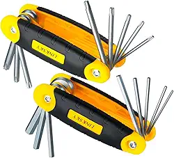 Kit Chave Allen e Torx 2 em 1, Tipo Canivete, Aço CRV, Cabo Ergonômico Amarelo e Preto