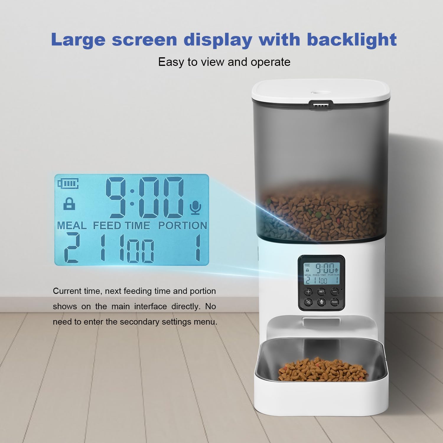 ANDOLL HOME Automatic Cat Feeder, 6L Cat Food Dispenser with 10s Voice Recorder, Pet Feeder up to 8 Meals per Day, Timed Feeder with Dry Food Sealed Ring (Jade White) view 9