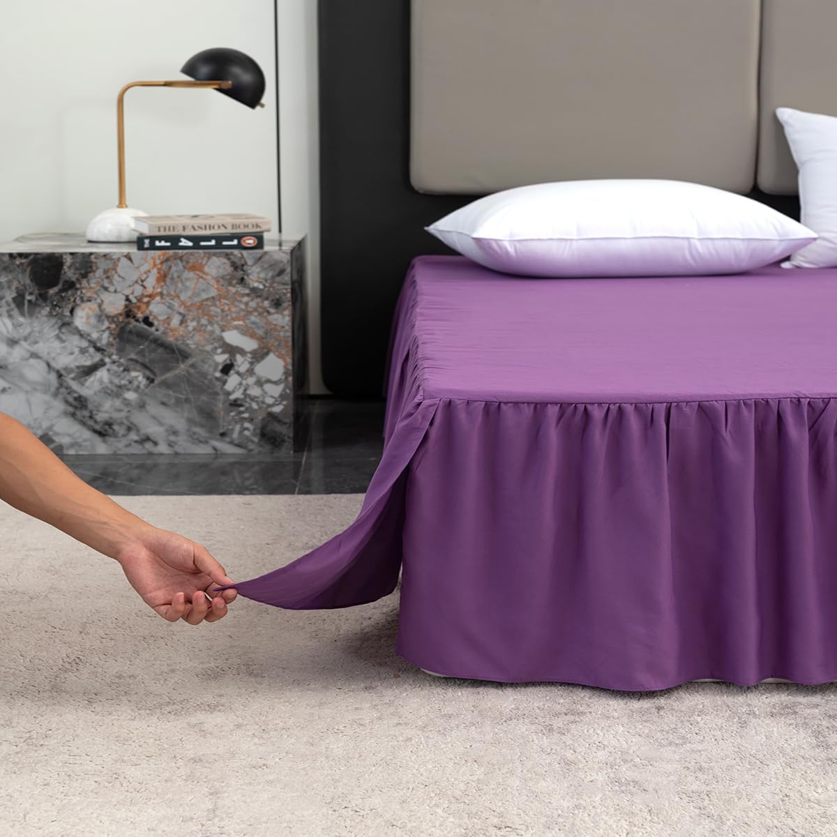 Ruffled Bed Skirt, Split Corners, 14 Inch Drop, Full Size, Grape