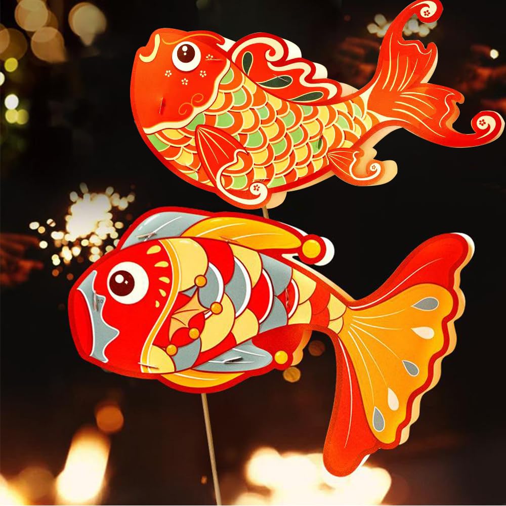 Cute Paper Lanterns for Chinese New Year 2pcs 3D Fish Paper Lantern Chinese Traditional Festival Handheld DIY Hanging Lantern Home Holiday Decoration