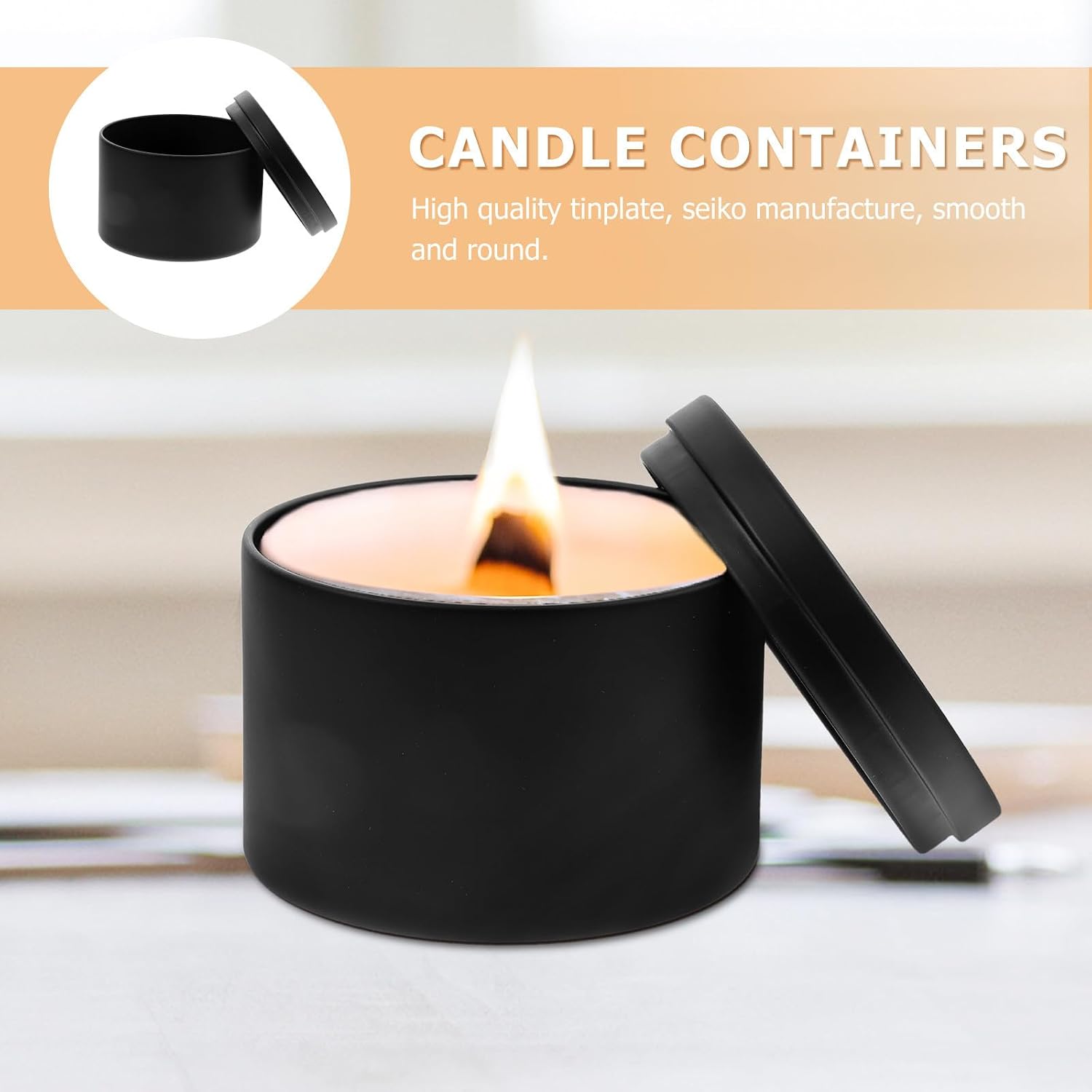 COLLBATH Tinplate Balm Containers with Retro Simple Design 4pcs 8 Ounce with Airtight Lids, Black round Jars Keep Contents Dry for Candle DIY and Storage for Soy Wax and Solid Balms